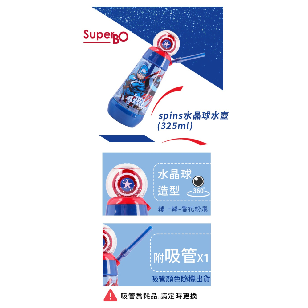 SuperBO 325ml 水晶球水壺｜美國隊長水壺｜漫威水壺｜美國隊長吸管水壺｜水晶球吸管水壺-細節圖2