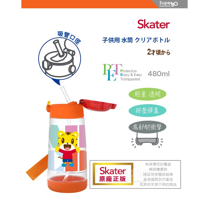 Skater 480ml PET吸管水壺｜巧虎水壺｜PDSH5｜透明水壺｜吸管水壺-細節圖2