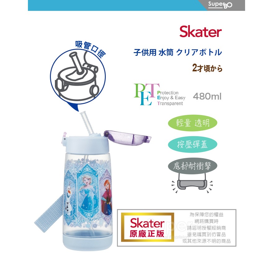 Skater 480ml PET吸管水壺｜冰雪奇緣水壺｜PDSH5｜透明水壺｜吸管水壺-細節圖2