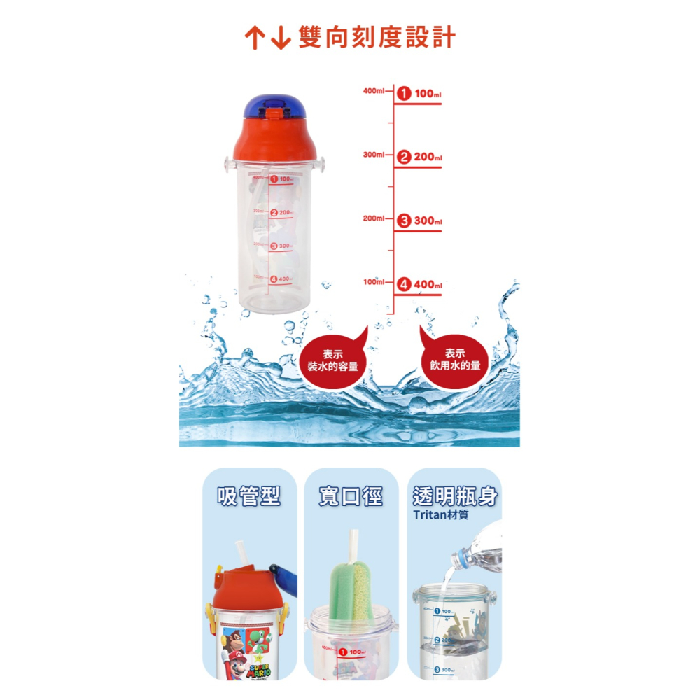 Skater 日本水壺 480ml 定量吸管水壺｜瑪利歐水壺｜透明水壺｜PSB5TRCST｜日本吸管水壺-細節圖3