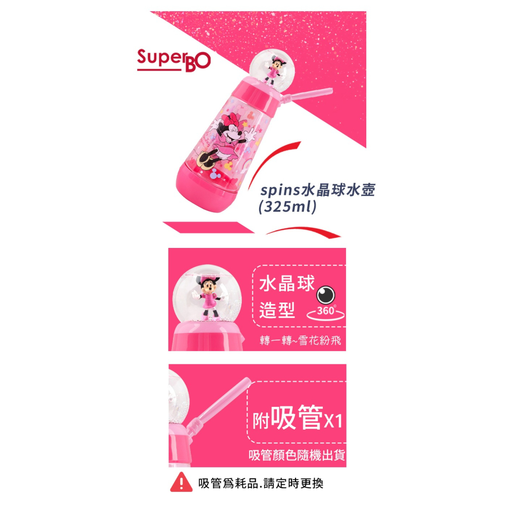 SuperBO 325ml 水晶球水壺｜米妮水壺｜米妮吸管水壺｜迪士尼水壺｜水晶球吸管水杯-細節圖2