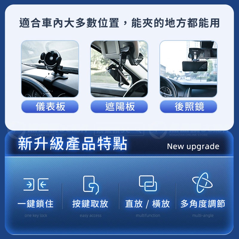 新一代【多種夾法】 HUD式導航 手機車架 儀錶板車架 後照鏡車架 遮陽板車架 直放橫放 車用手機支架 導航支架-細節圖5
