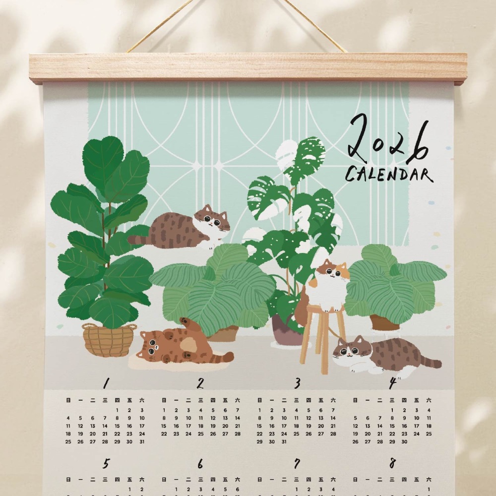 森蕗插畫🌲新款🌲 2026 A3年曆貓咪植物系掛曆海報 臥室裝飾牆壁裝飾牆面裝飾居家裝飾房間裝飾交換禮物朋友生日禮物-細節圖2