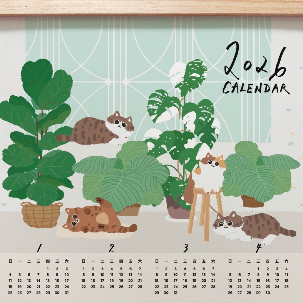 森蕗插畫🌲新款🌲 2026 A3年曆貓咪植物系掛曆海報 臥室裝飾牆壁裝飾牆面裝飾居家裝飾房間裝飾交換禮物朋友生日禮物-細節圖3