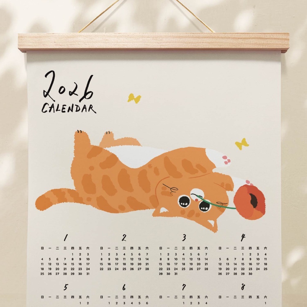 森蕗插畫🌲新款🌲 2026 A3年曆橘貓叼花掛曆海報 臥室裝飾牆壁裝飾牆面裝飾居家裝飾房間裝飾交換禮物朋友生日禮物-細節圖2