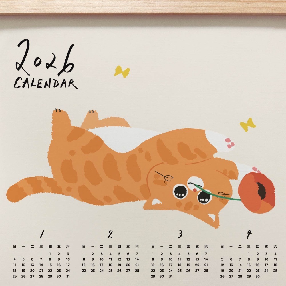 森蕗插畫🌲新款🌲 2026 A3年曆橘貓叼花掛曆海報 臥室裝飾牆壁裝飾牆面裝飾居家裝飾房間裝飾交換禮物朋友生日禮物-細節圖3