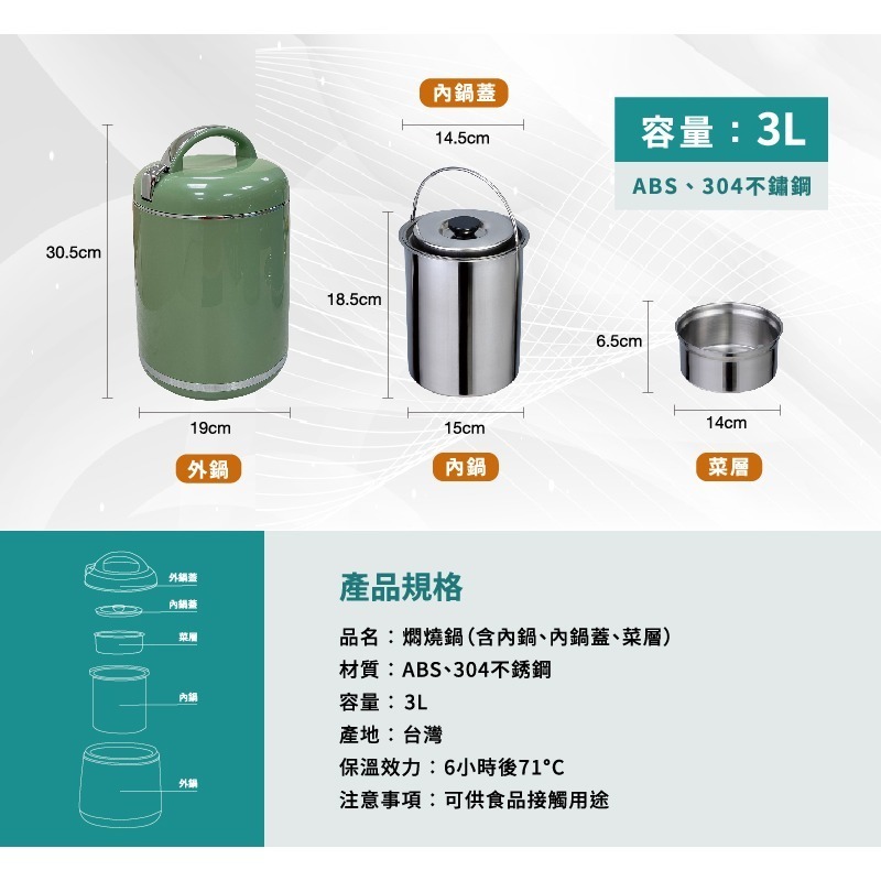 【golden fire 火牌】燜燒鍋  3.0L-IH爐可用鍋(燜燒鍋  保溫 保冷 手提 不鏽鋼 台灣製造)-細節圖6