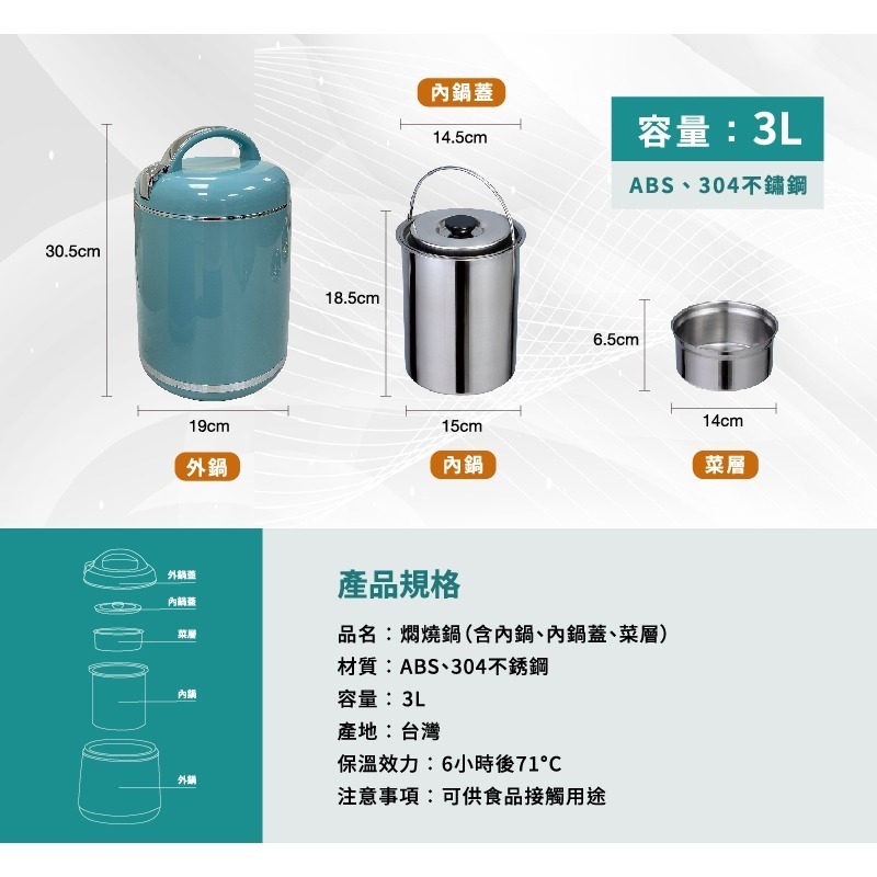 【golden fire 火牌】燜燒鍋  3.0L-IH爐可用鍋(燜燒鍋  保溫 保冷 手提 不鏽鋼 台灣製造)-細節圖7