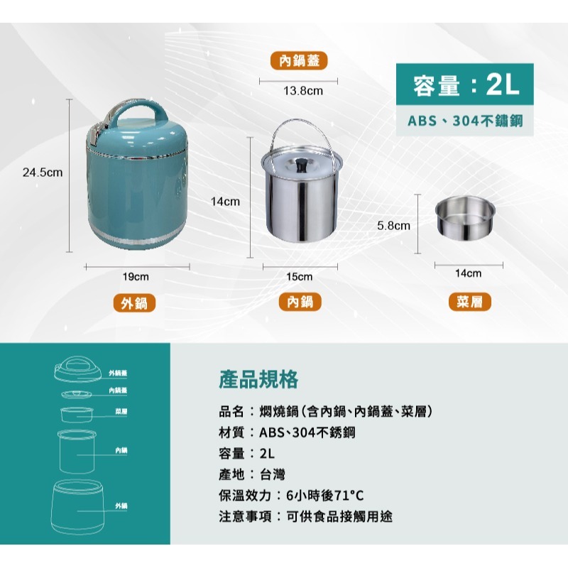 【golden fire 火牌】燜燒鍋  2.0L－－－IH爐可用鍋(燜燒鍋  保溫 保冷 手提 不鏽鋼 台灣製造)-規格圖5
