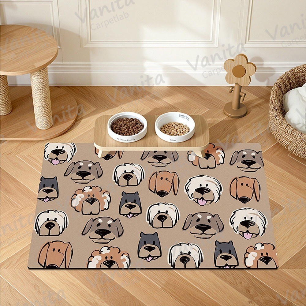 在台現貨｜美式插畫風狗狗吸水餵食墊 美式 插畫風 貓咪 狗狗 寵物 餐墊 寵物餐墊 止滑 耐磨 踏墊 地墊 墊 吸水墊-細節圖6