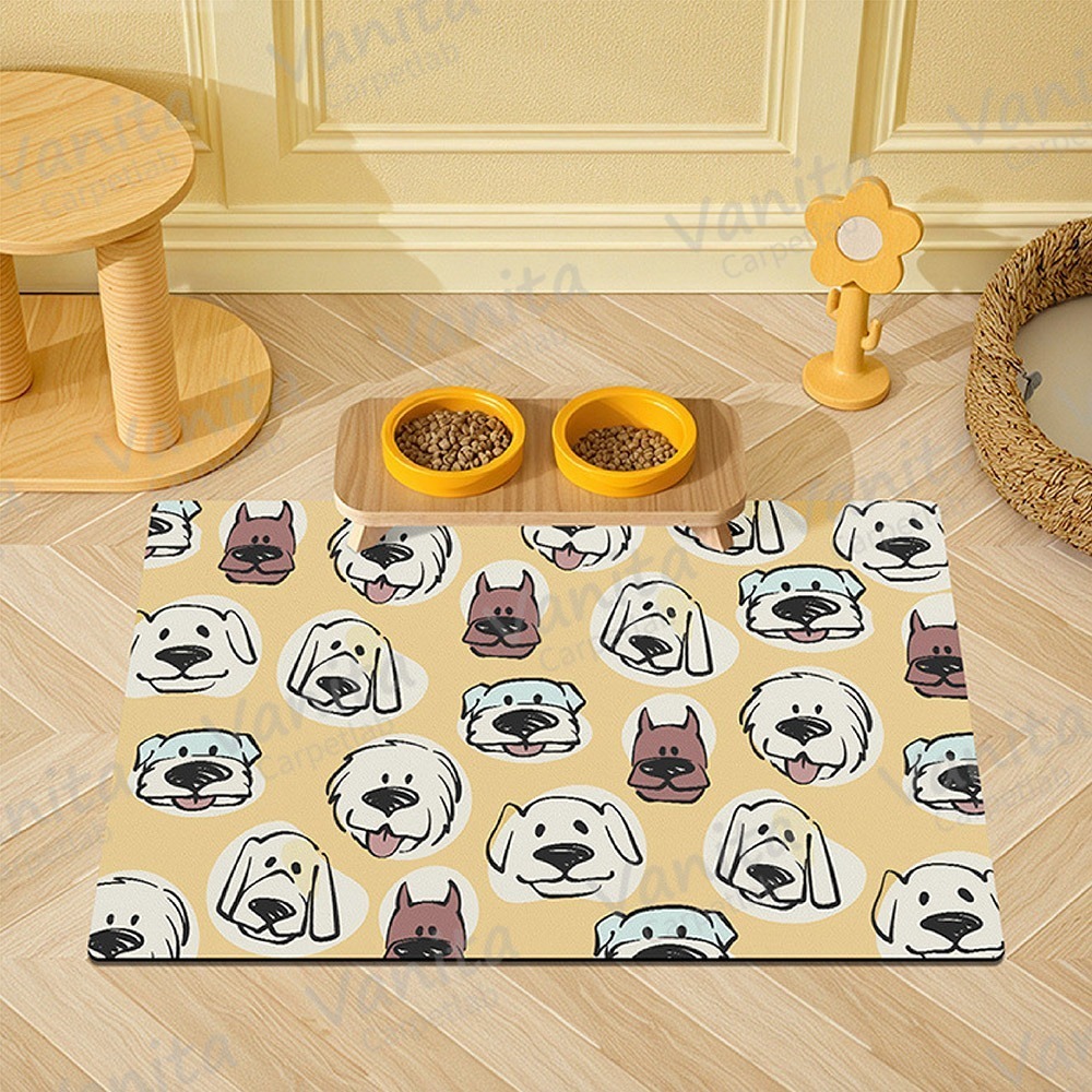 在台現貨｜美式插畫風狗狗吸水餵食墊 美式 插畫風 貓咪 狗狗 寵物 餐墊 寵物餐墊 止滑 耐磨 踏墊 地墊 墊 吸水墊-細節圖7