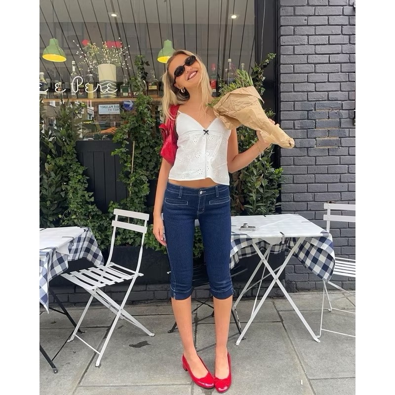 Edikted法式白色雕花鏤空黑色蝴蝶結V領細肩帶無袖背心-細節圖2