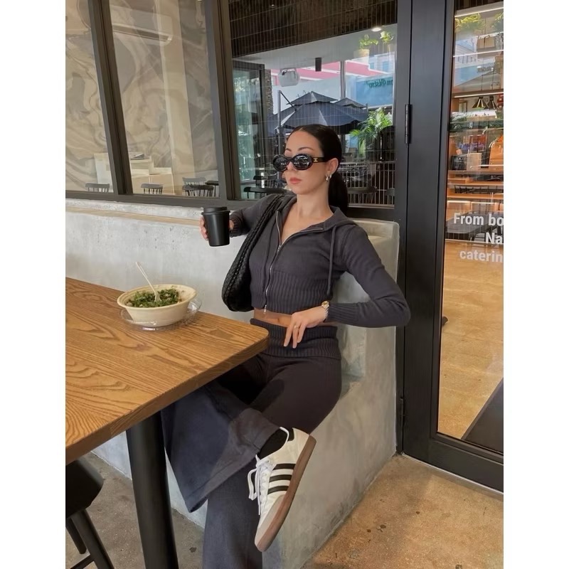 Edikted墨綠色格紋中高腰慵懶寬鬆蝴蝶結綁帶抽繩鬆緊直筒長褲寬褲-細節圖3