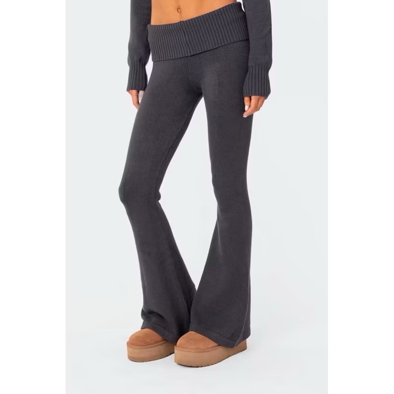 Edikted墨綠色格紋中高腰慵懶寬鬆蝴蝶結綁帶抽繩鬆緊直筒長褲寬褲-細節圖8