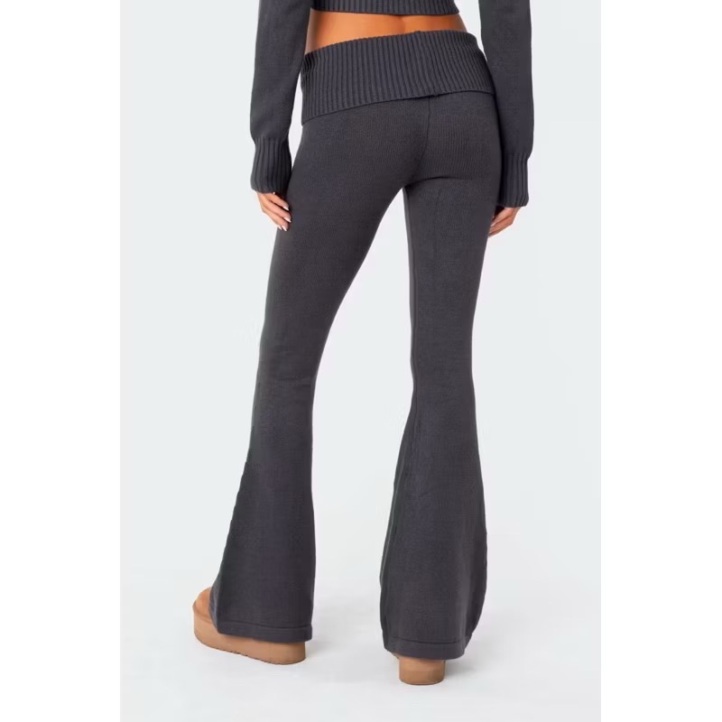 Edikted墨綠色格紋中高腰慵懶寬鬆蝴蝶結綁帶抽繩鬆緊直筒長褲寬褲-細節圖9