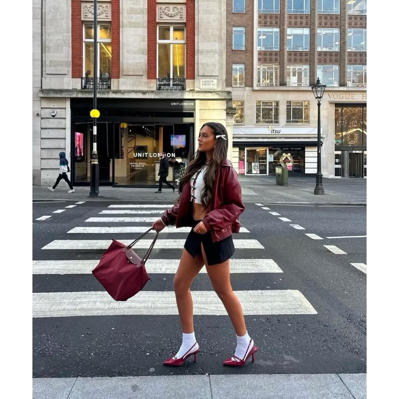 Edikted酒紅色內鋪棉縮口人造皮革立領皮衣外套bomber jacket-細節圖5