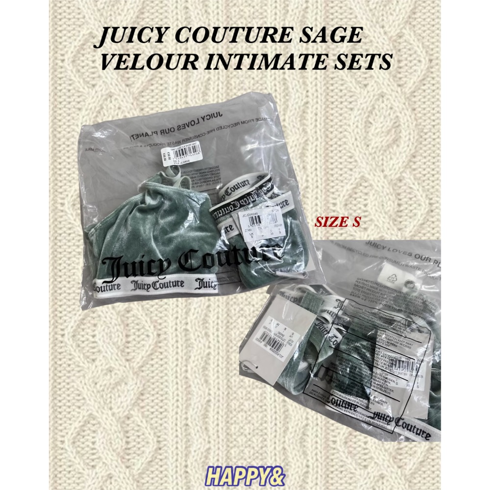 *一套*全新現貨✨juicy couture湖水綠絲絨天鵝絨彈性logo成套內衣褲細肩帶背心背心+丁字褲-細節圖2