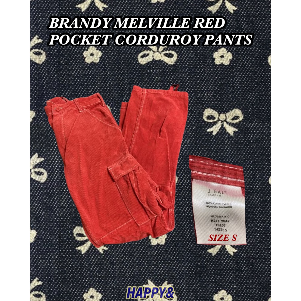 Brandy Melville 紅色燈芯絨高腰工裝長褲直筒褲縮口-細節圖2