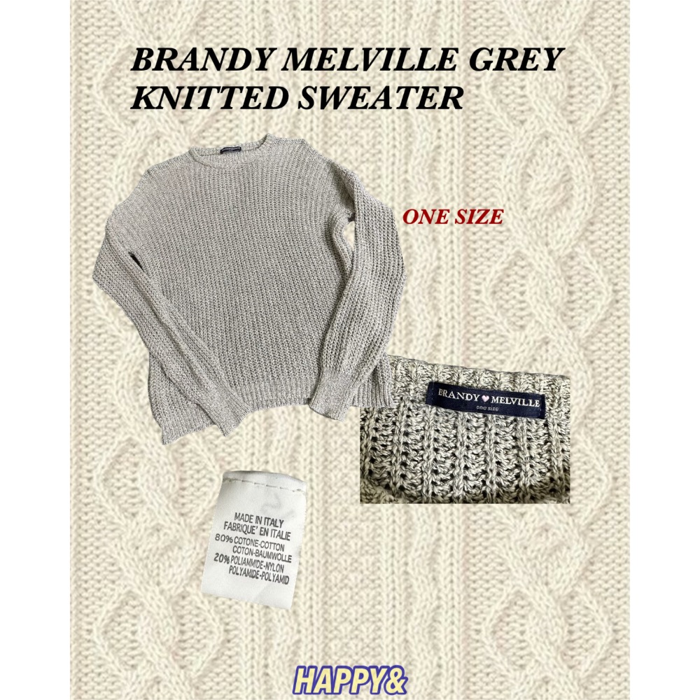 Brandy Melville 花灰色雜色針織圓領長袖毛衣義大利製-細節圖2