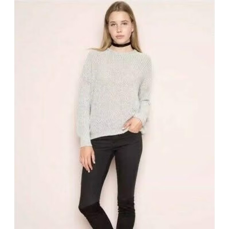 Brandy Melville 花灰色雜色針織圓領長袖毛衣義大利製-細節圖4