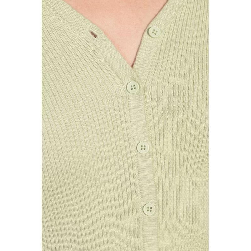 Brandy Melville 淺綠色坑條紋V領排扣針織長袖上衣外罩衫shannon sweater-細節圖11