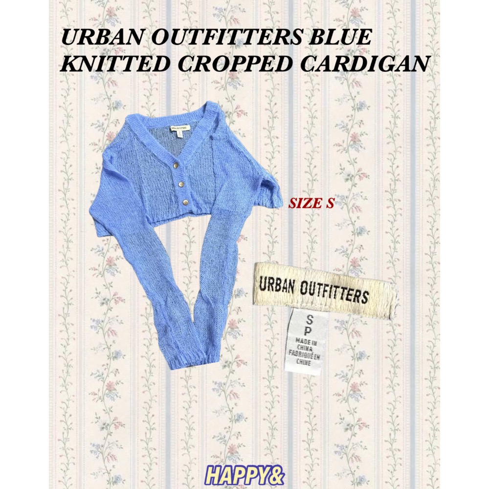UO urban outfitters 藍色針織洞洞排扣短版長袖外罩衫-細節圖2