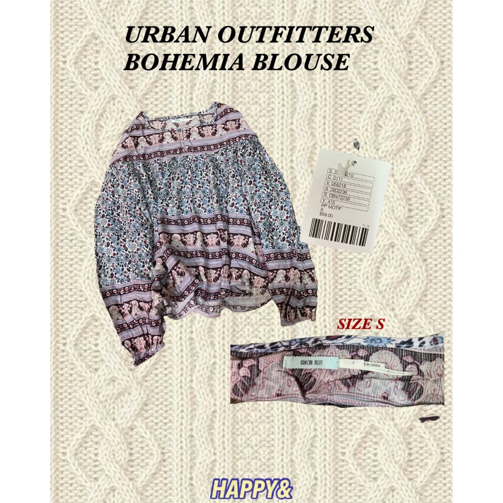 全新現貨✨UO urban outfitters kimchi  blue 紫色波希米亞風民俗風長袖雪紡上衣-細節圖2