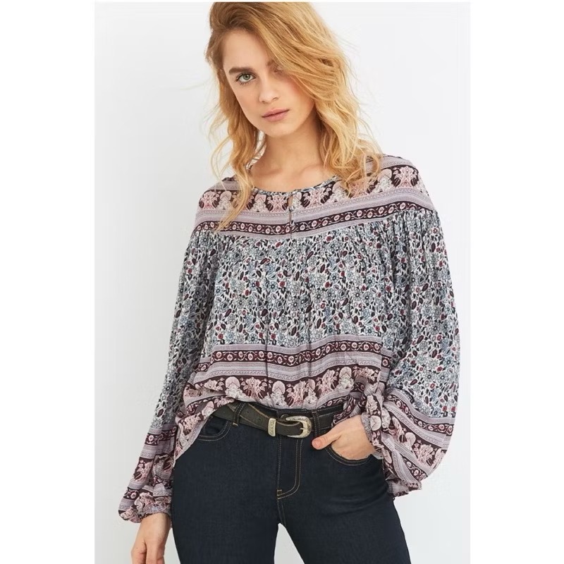 全新現貨✨UO urban outfitters kimchi  blue 紫色波希米亞風民俗風長袖雪紡上衣-細節圖3