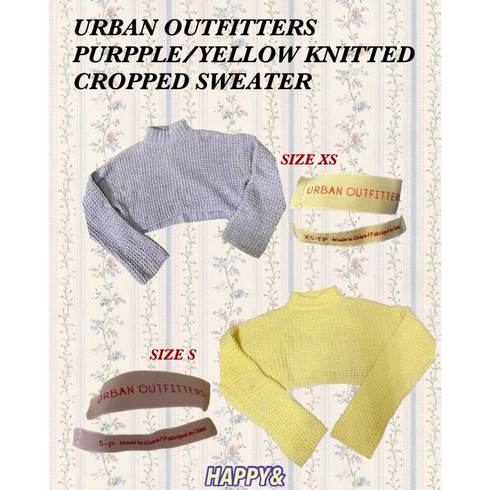 UO urban outfitters 針織洞洞短版軟糯長袖毛衣-紫色、黃色-細節圖2