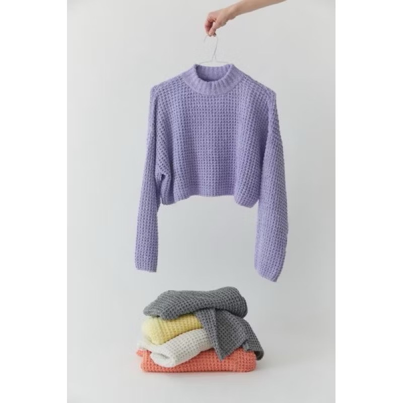 UO urban outfitters 針織洞洞短版軟糯長袖毛衣-紫色、黃色-細節圖8