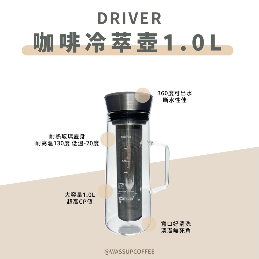 【好評推薦 快速出貨】Driver 咖啡冷萃壺 1000ml 附防塵蓋 冷泡壺 冷翠咖啡 冷泡壺 瓦莎咖啡-細節圖7
