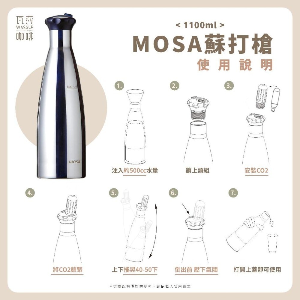【1.0L新上市 快速出貨】Soda Splash MOSA魔泡瓶蘇打槍 氣泡水機 1000ml 鋼瓶 瓦莎咖啡-細節圖3