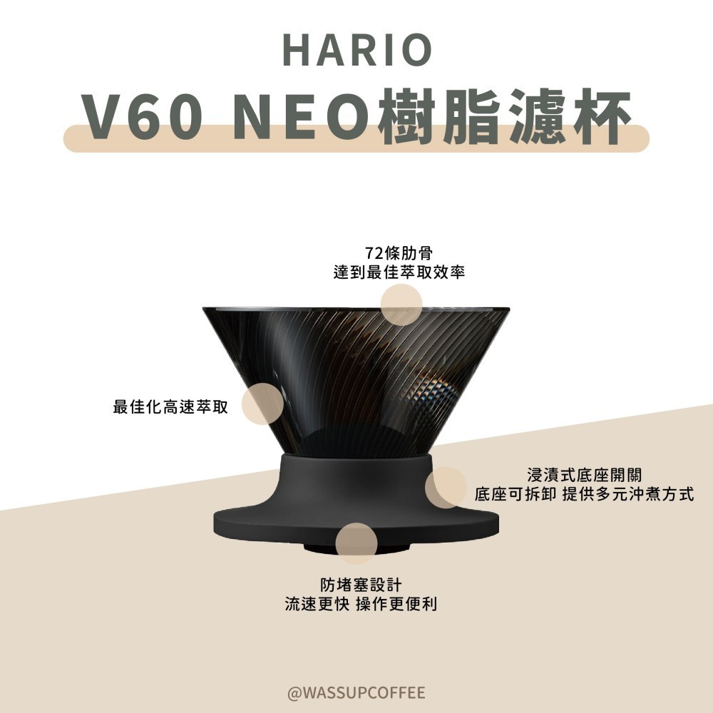 【新品上市 快速出貨】HARIO V60 NEO樹脂濾杯 濾杯 咖啡濾杯 錐形濾杯 VDN-01B VDN-02B-細節圖6