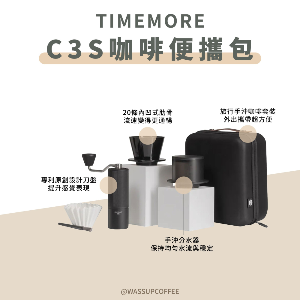 【獨家上市 全新專利磨芯】TIMEMORE泰摩 栗子C3S咖啡沖煮便攜包 露營必備 手搖磨豆機 磨豆機 瓦莎咖啡-細節圖6