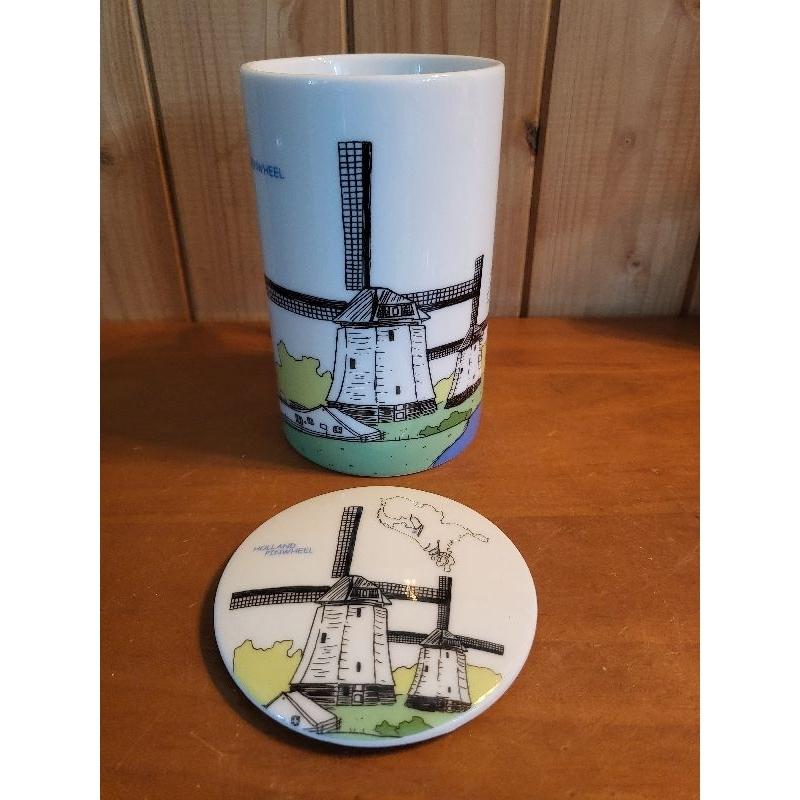 【樂樂的銅板雜貨店】 荷蘭風車 倫敦鐵橋 旅行風 手繪風馬克杯 插畫杯 咖啡杯 高杯 杯子 杯蓋 380ml-細節圖2