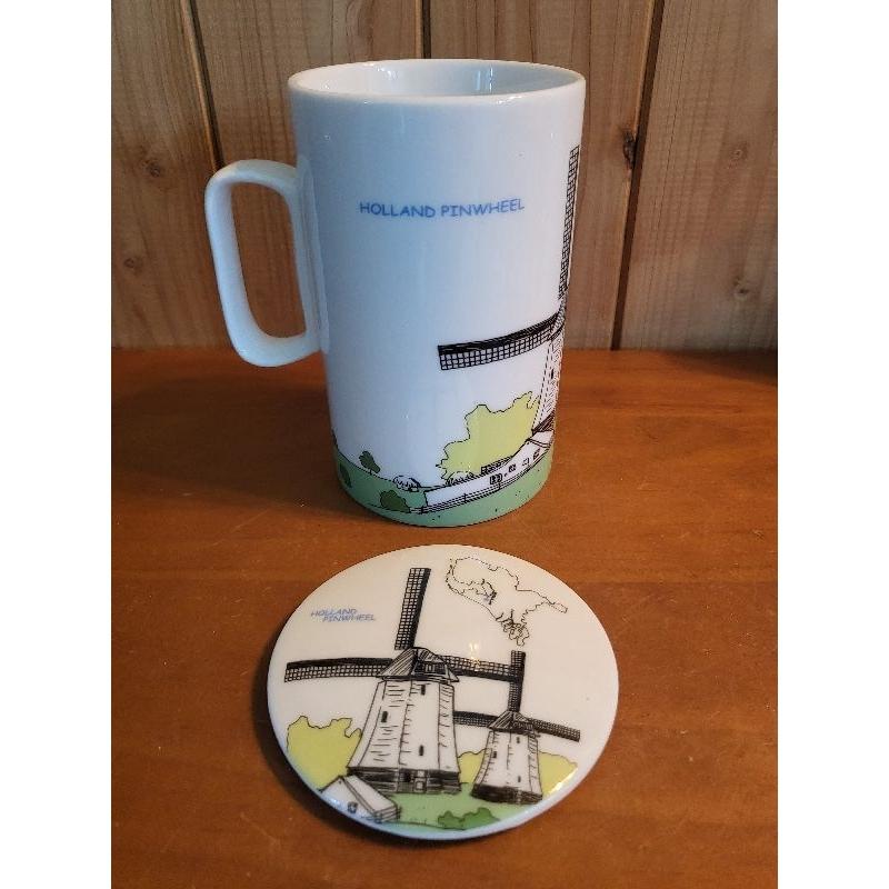 【樂樂的銅板雜貨店】 荷蘭風車 倫敦鐵橋 旅行風 手繪風馬克杯 插畫杯 咖啡杯 高杯 杯子 杯蓋 380ml-細節圖5