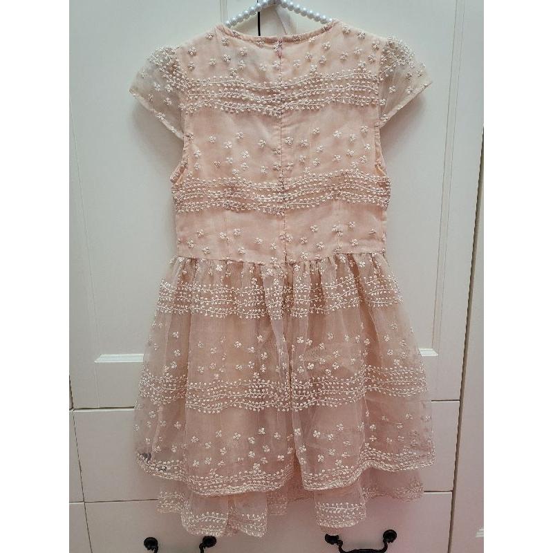 【美美的時尚二手衣舖】9成新 粉橘浪漫刺繡花洋裝 韓版短紗裙 浪漫公主洋 婚禮小洋裝 伴娘服 派對服-細節圖2