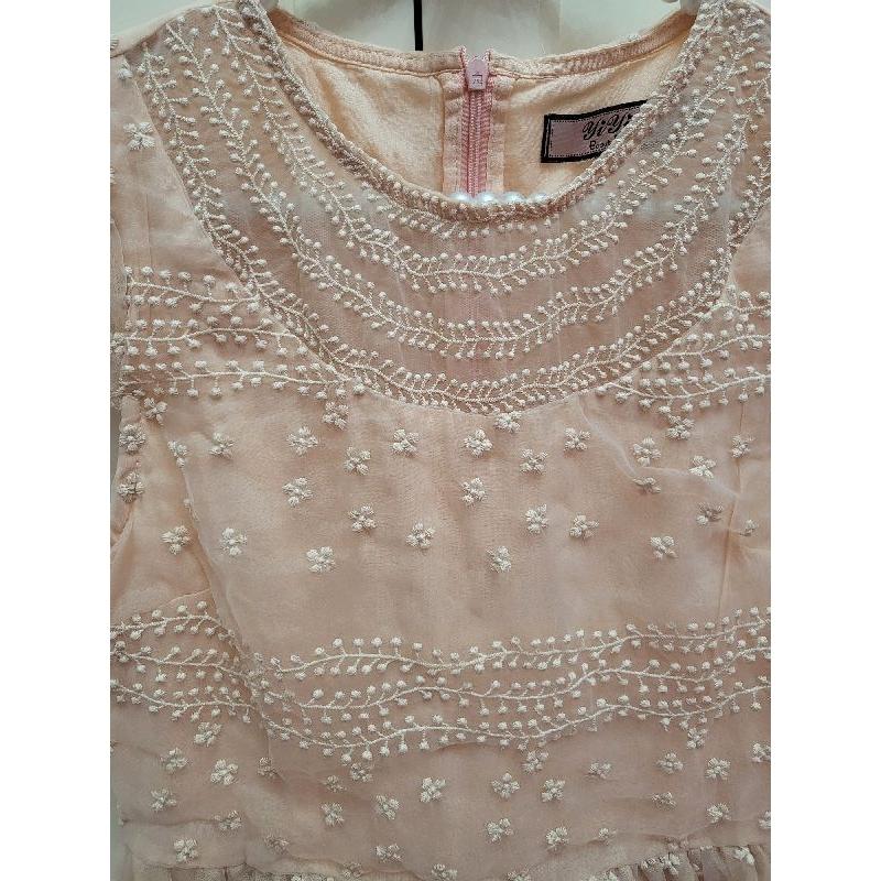 【美美的時尚二手衣舖】9成新 粉橘浪漫刺繡花洋裝 韓版短紗裙 浪漫公主洋 婚禮小洋裝 伴娘服 派對服-細節圖3