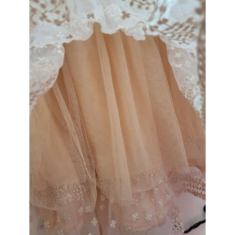 【美美的時尚二手衣舖】9成新 粉橘浪漫刺繡花洋裝 韓版短紗裙 浪漫公主洋 婚禮小洋裝 伴娘服 派對服-細節圖5