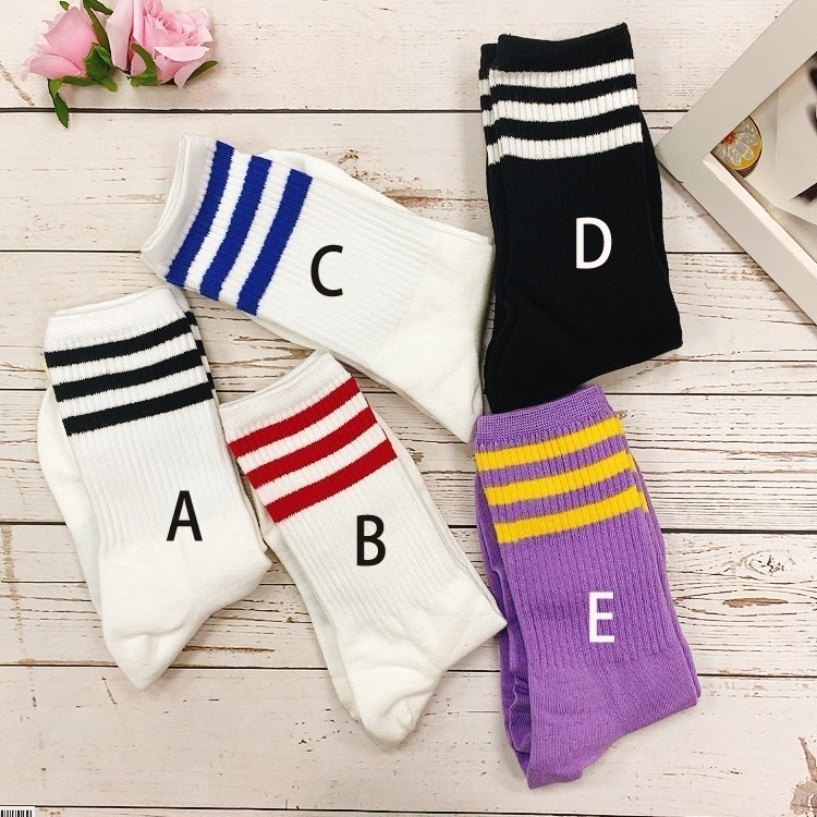 韓國襪子 女襪 休閒 運動 三槓 女襪學院風短靴潮襪子女 中筒襪 條紋-細節圖2