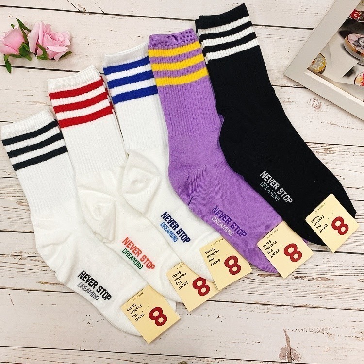 韓國襪子 女襪 休閒 運動 三槓 女襪學院風短靴潮襪子女 中筒襪 條紋-細節圖3