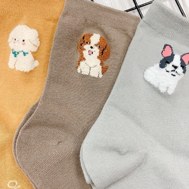 韓國襪子 可愛動物  女襪  素色長襪 中筒襪 狗狗 貓貓 馬爾濟斯 貴賓狗-細節圖7