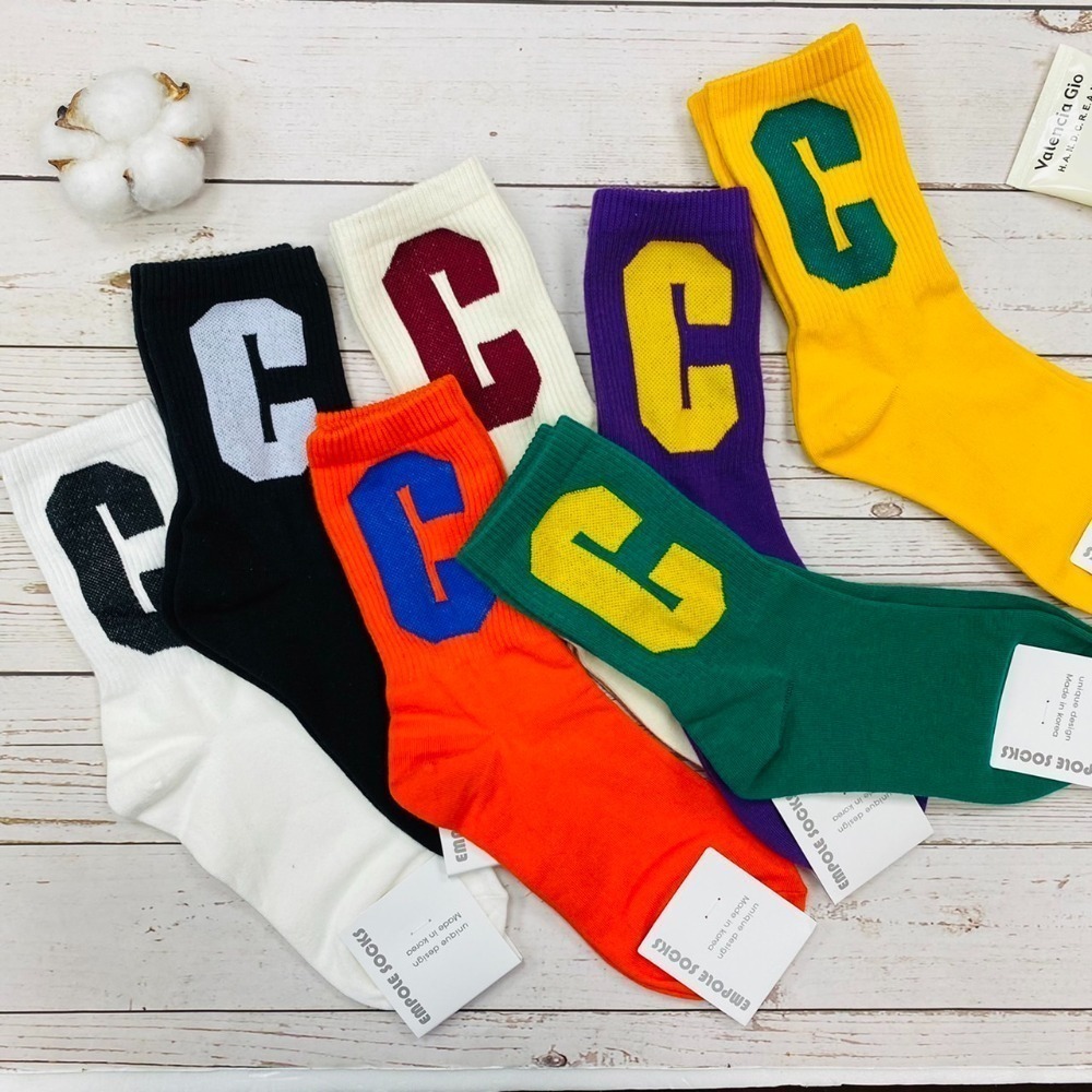 韓國襪  素色大C 潮流襪 HIP HOP襪 長襪 英文字母襪 時尚襪 素色襪-細節圖5