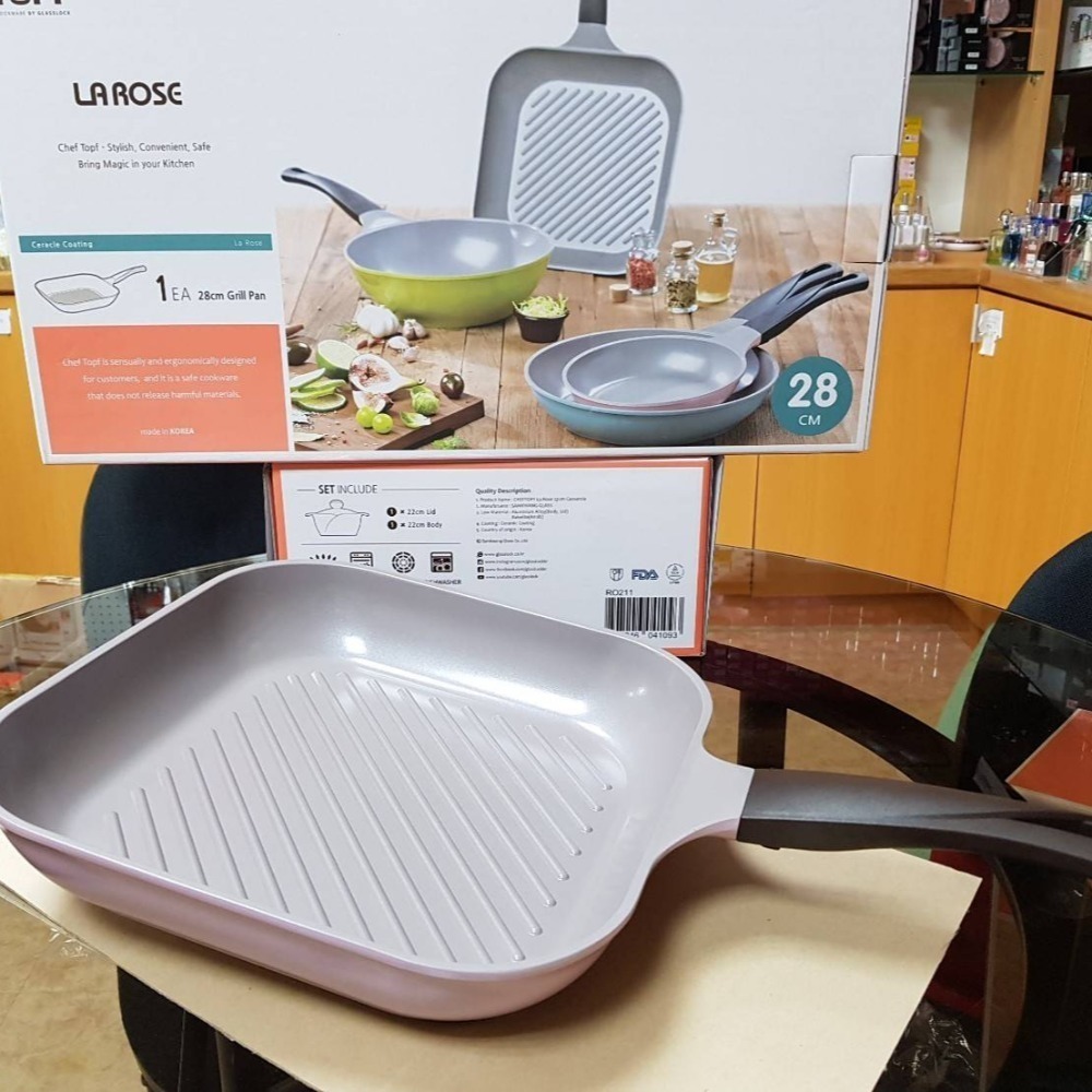 韓國Chef Topf La Rose 玫瑰薔薇系列28公分 方型煎鍋(無蓋)   28cm內徑 出清特價-細節圖3
