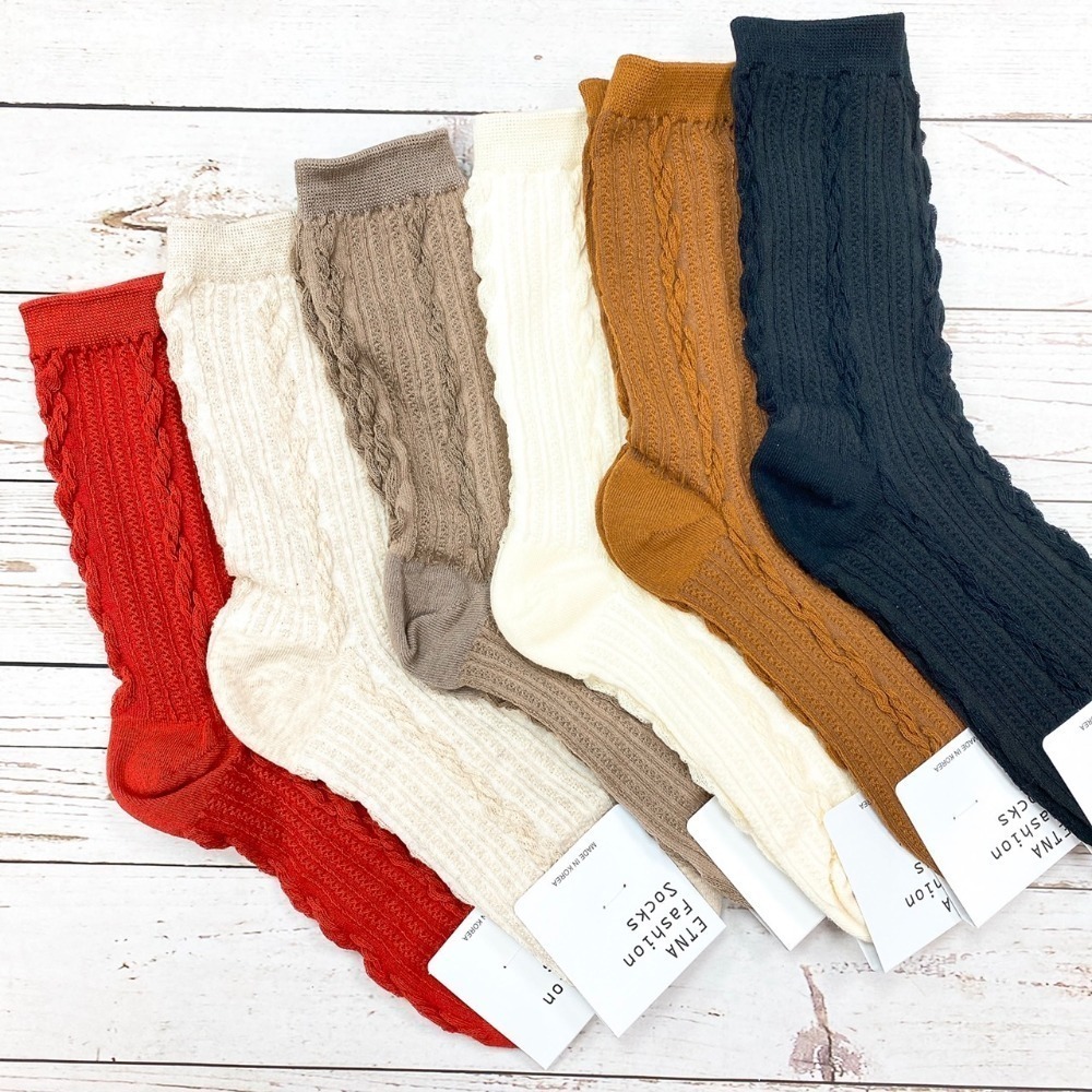 ETNA  韓國襪 麻花編織  素色 圖案 女襪  長襪 長筒襪 氣質女襪 麻花捲-細節圖7