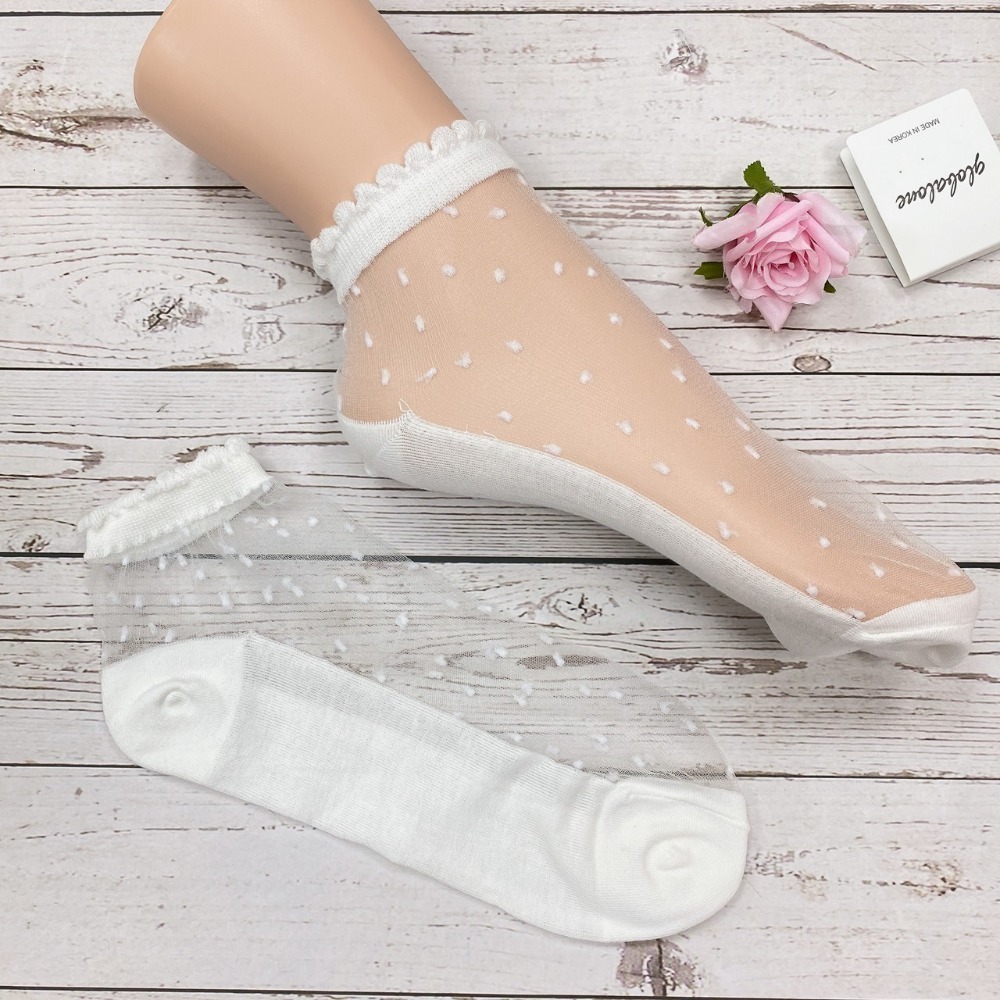 韓國襪子 透膚涼感襪 點點透明短襪 休閒襪 女襪 淑女襪-細節圖3