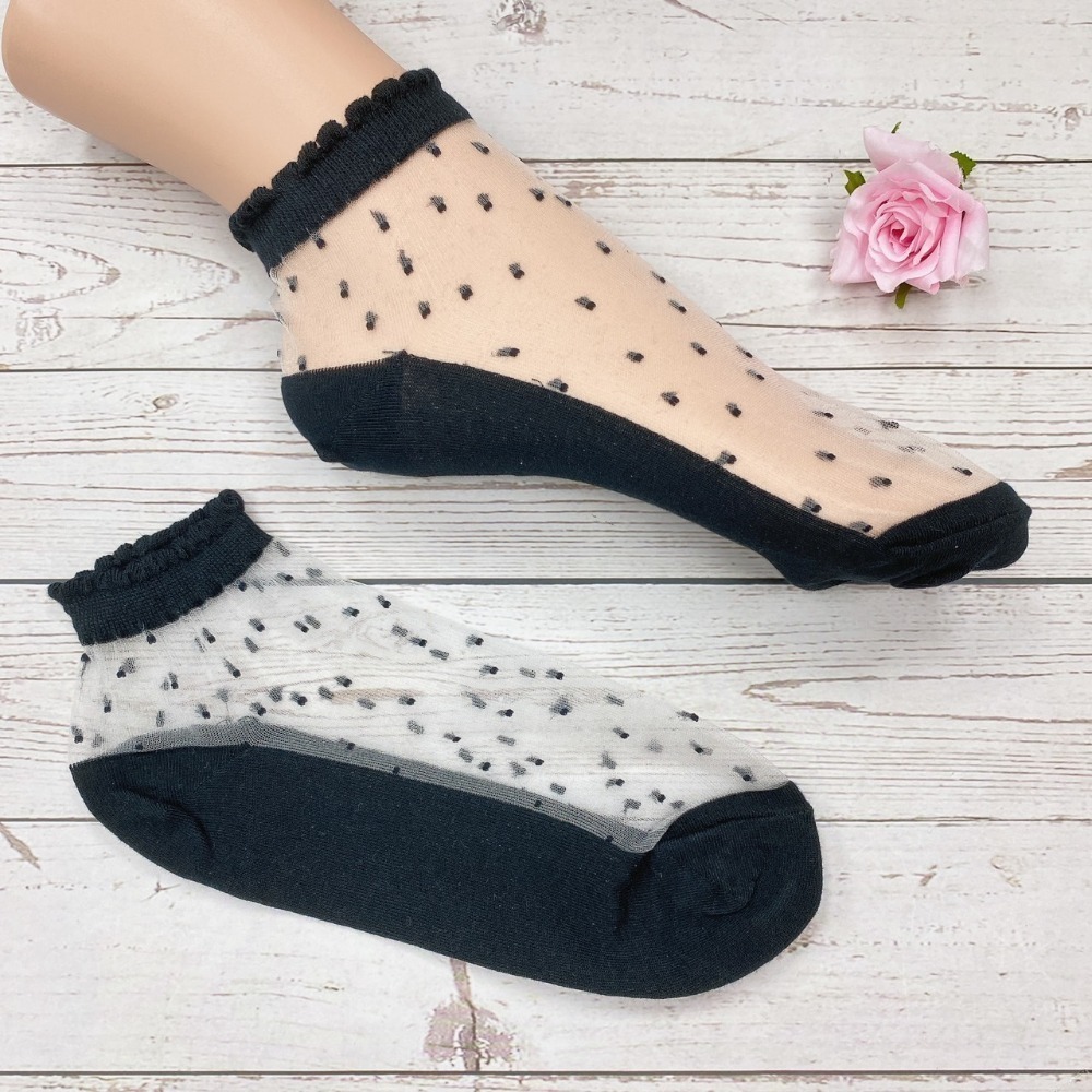韓國襪子 透膚涼感襪 點點透明短襪 休閒襪 女襪 淑女襪-細節圖4
