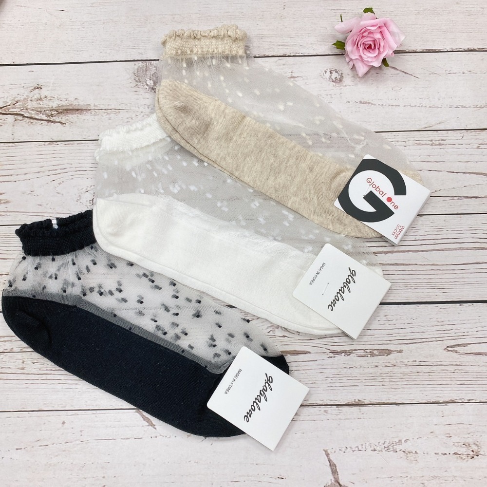 韓國襪子 透膚涼感襪 點點透明短襪 休閒襪 女襪 淑女襪-細節圖6