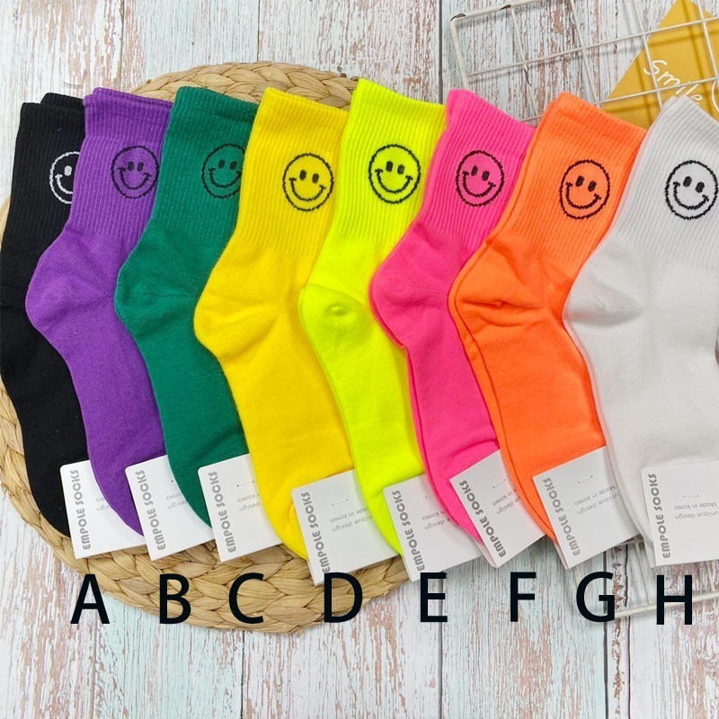 韓國襪子 微笑長筒襪 大膽玩色 螢光色 長筒襪-細節圖2