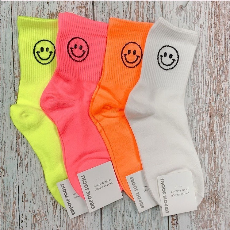 韓國襪子 微笑長筒襪 大膽玩色 螢光色 長筒襪-細節圖3